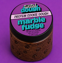 Load image into Gallery viewer, Jar of Twisted Dough Protein Cookie Dough Marble Fudge on a purple background