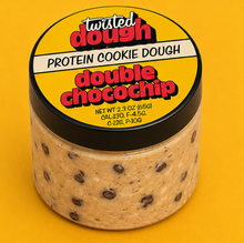 Load image into Gallery viewer, Jar of Twisted Dough Protein Cookie Dough with a yellow background